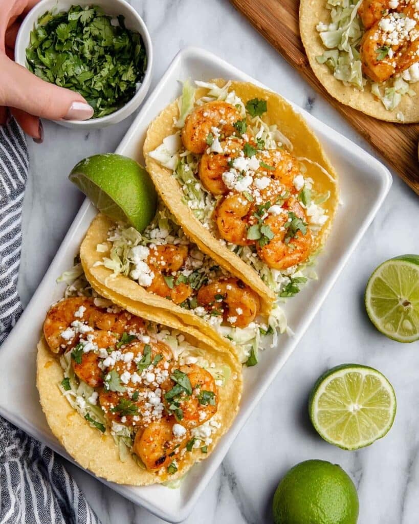 Blackened Shrimp Tacos with Cabbage Slaw and Cotija Cheese Recipe