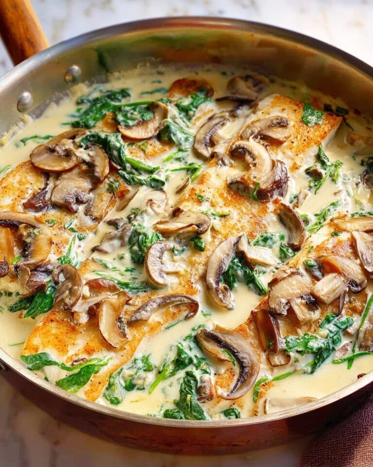 Chicken with Spinach and Mushrooms in Creamy Parmesan Sauce Recipe