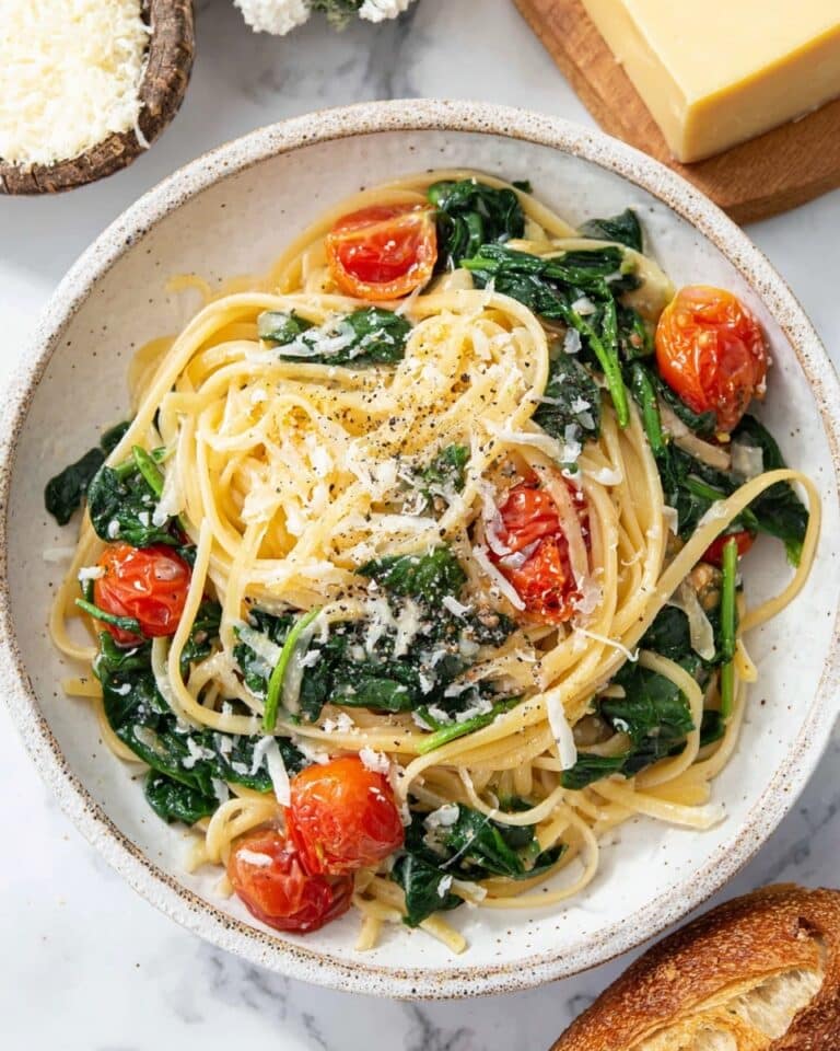 Pasta with Cherry Tomatoes, Spinach, and Parmesan Recipe