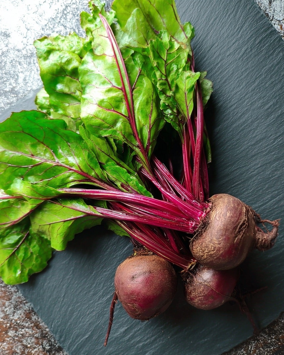 A bunch of fresh beetroot with deep red stems and bright green leaves with purple veins is placed diagonally on a dark gray slate board, which sits on a white marbled textured table. The beetroot bulb is round and slightly dirty with a rough texture, showing natural roots on one side. The fresh leaves spread out wide, showing their smooth and slightly crinkled surface. Photo taken with an iphone --ar 4:5 --v 7