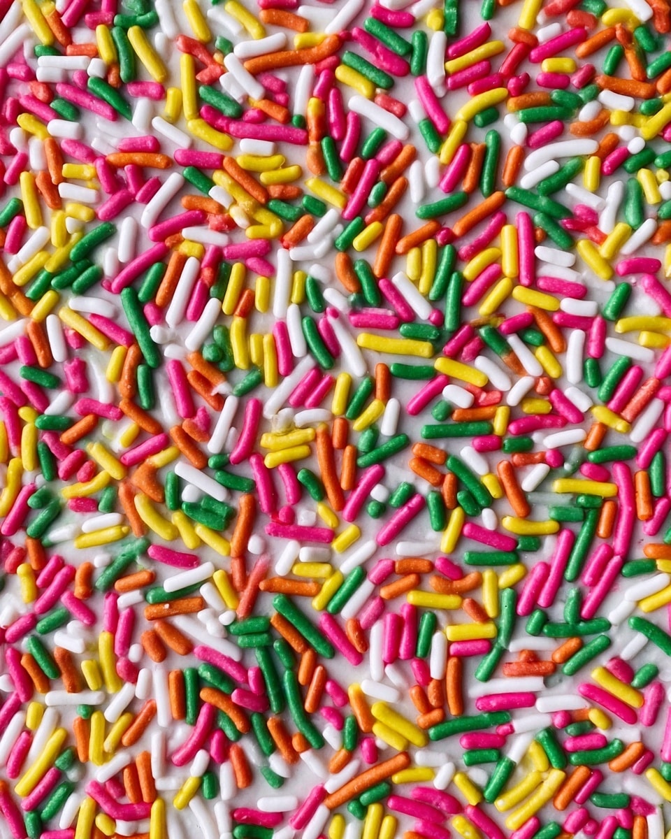 The image shows a close-up view of many tiny candy sprinkles scattered all over a white marbled surface. The sprinkles are in bright colors including pink, green, yellow, white, orange, and red. Each sprinkle is shaped like a small, smooth, and rounded stick, packed close together to fill the entire frame. The textures are smooth and shiny, giving a fresh and colorful look. photo taken with an iphone --ar 4:5 --v 7