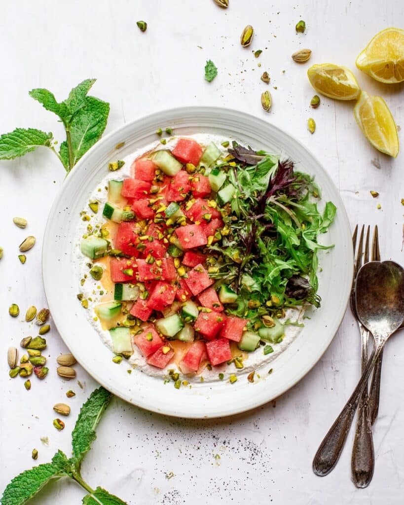 Watermelon Cucumber Salad with Minty Labneh Recipe