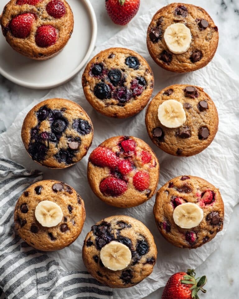Pancake Mix Muffins with Strawberries, Blueberries, Banana, and Chocolate Chips Recipe